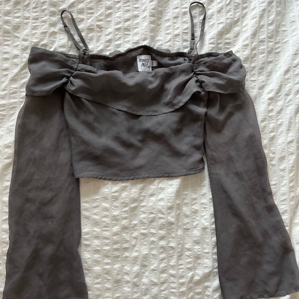Princess Polly Charcoal Gray Off-Shoulder Crop Top